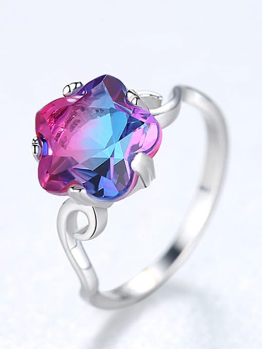 Color Sterling silver luxury rainbow stone flower ring
