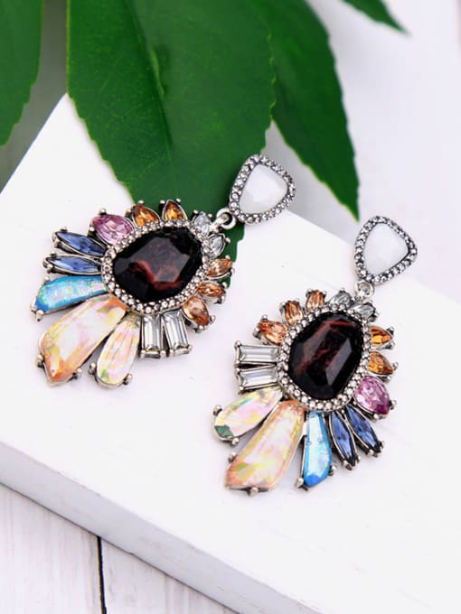 KM Colorful Artificial Stones Flowers-shape Fashion Drop Earrings 2