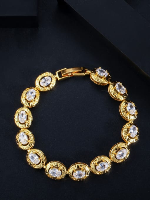 Gold Zirconium Copper With Gold Plated Delicate Oval Cubic Zirconia  Bracelets