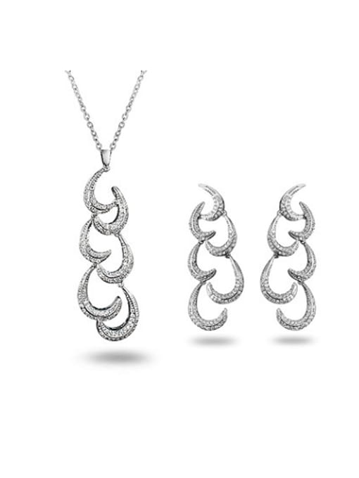platinum Delicate Moon Shaped Zircon Two Pieces Jewelry Set