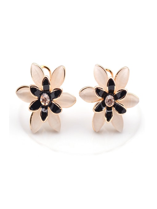 Wei Jia Fashion Oval Opal stones Flower Alloy Stud Earrings 0