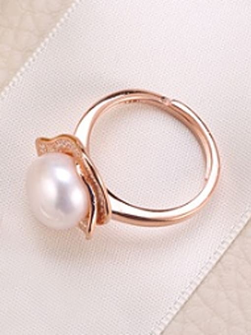 Rose Gold Freshwater Pearl Micro-pave Zircon Ring