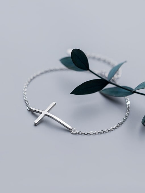 Rosh 925 Sterling Silver With Platinum Plated Simplistic Cross Bracelets 2