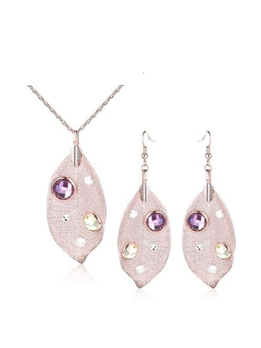 suit Delicate Leaf Shaped Rhinestone Two Pieces Jewelry Set
