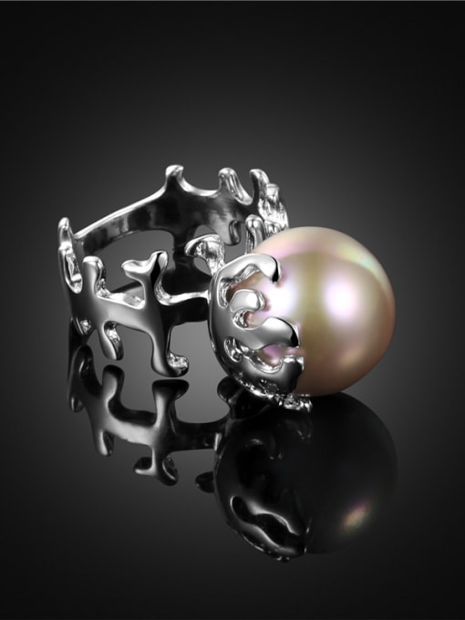 Rose Gold Personality Fish Bone Shaped Artificial Pearl Ring
