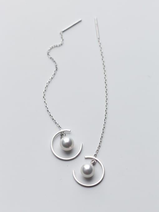 white Trendy Moon Shaped S925 Silver Artificial Pearl Line Earrings