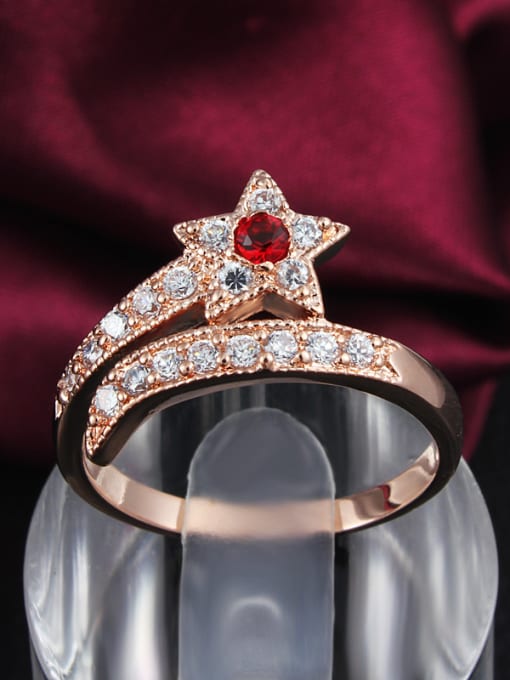 SANTIAGO Red Rose Gold Plated Star Shaped Zircon Ring 1
