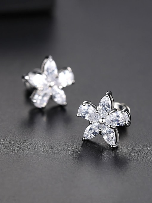 BLING SU Copper With Platinum Plated Cute Flower Stud Earrings 2