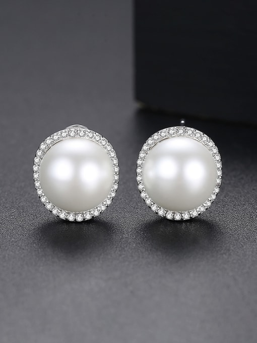 BLING SU Copper With Platinum Plated class Imitation Pearl Stud Earrings 0