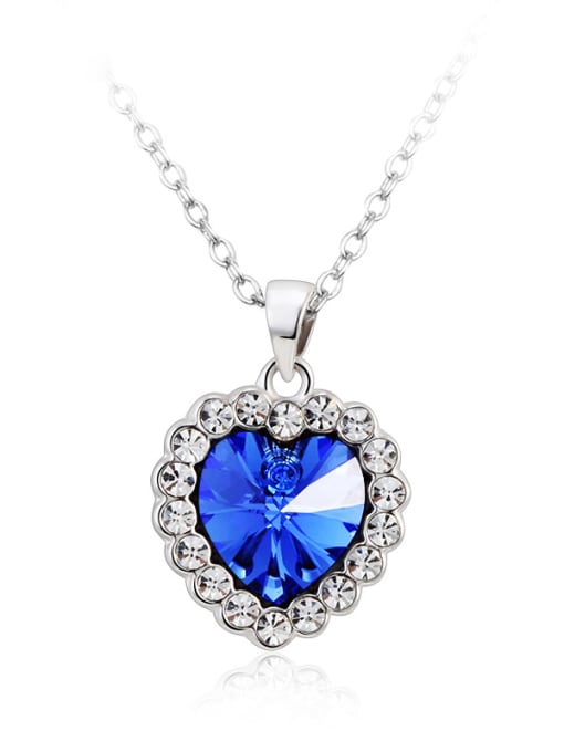 Platinum Blue 18K White Gold Heart Shaped Crystal Necklace
