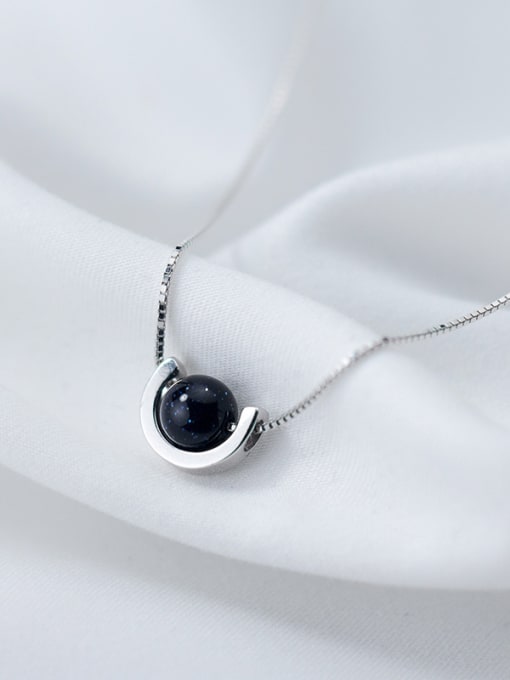 Rosh Fresh Black Round Shaped Stone S925 Silver Necklace