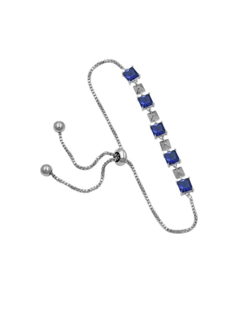 BlueAnd Platinum Copper With Cubic Zirconia  Simplistic Square Adjustable Bracelets