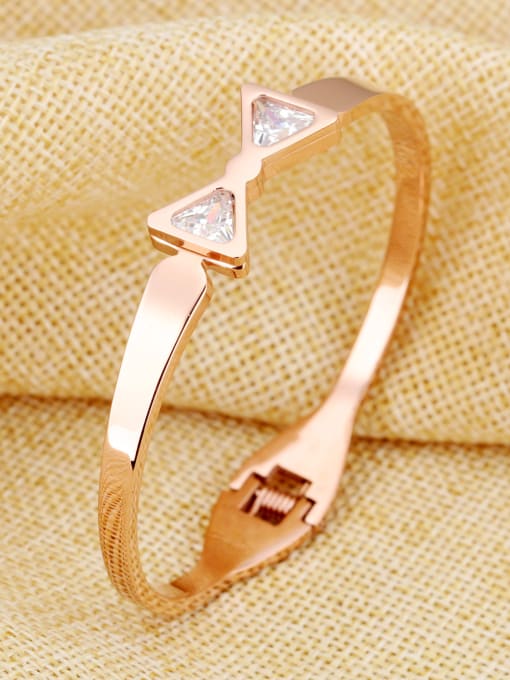 Open Sky Fashion Bowknot Zircon Rose Gold Plated Titanium Bangle 2