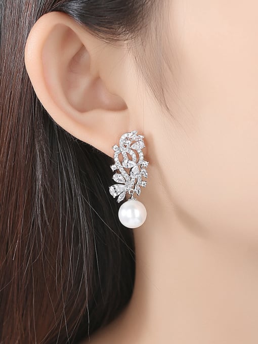 BLING SU Copper With Cubic Zirconia  Luxury Flower Chandelier Earrings 1