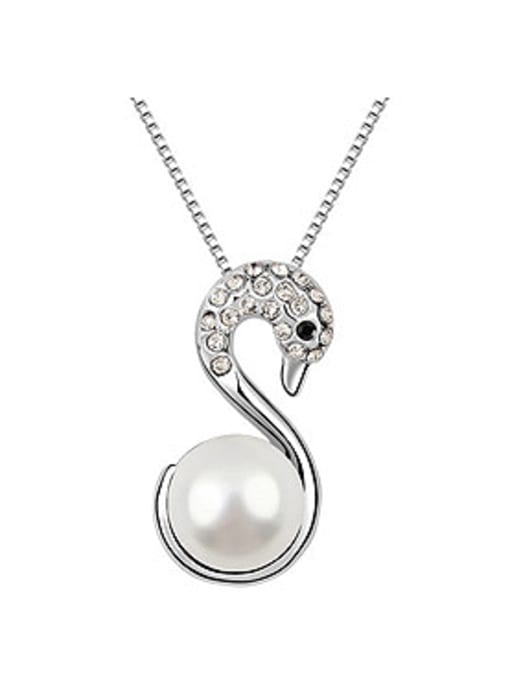 White Fashion Imitation Pearl-accented Swan Alloy Necklace