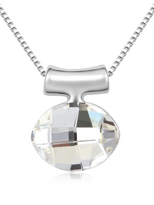 White Simple Oval austrian Crystal Pendant Necklace