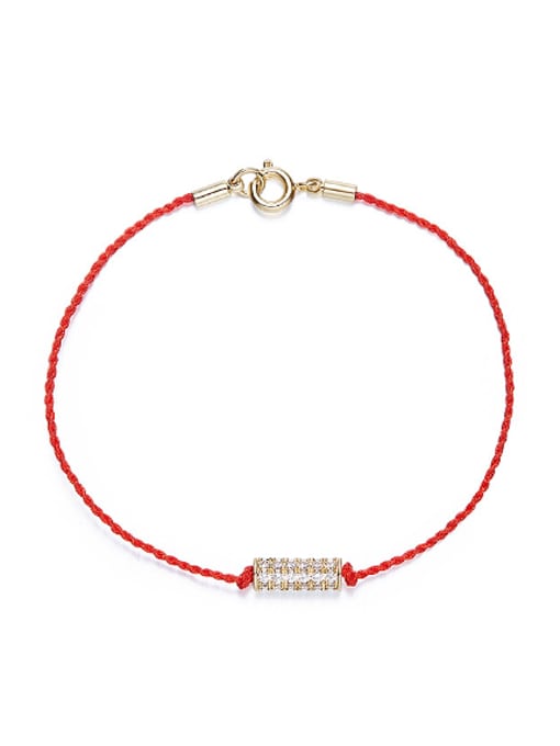 CEIDAI Simple Cubic Shiny Zirconias Red Rope Copper Bracelet 0