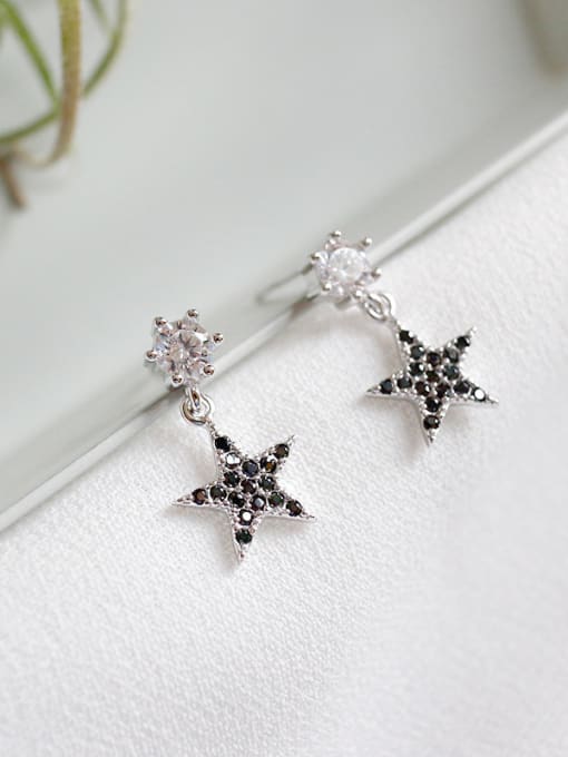 DAKA Fashion Black Star Cubic Zircon Silver Stud Earrings 2