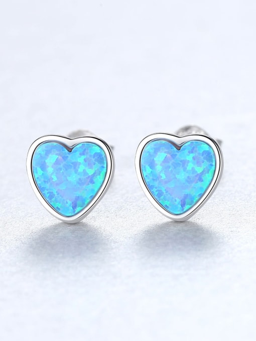 CCUI Sterling Silver Compact heart shaped opal earring