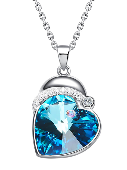 Blue S925 Silver Heart-shaped Crystal Necklace