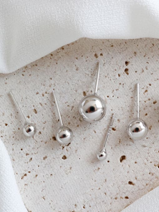 DAKA 925 Sterling Silver With Silver Plated Simplistic Glossy Ball Stud Earrings