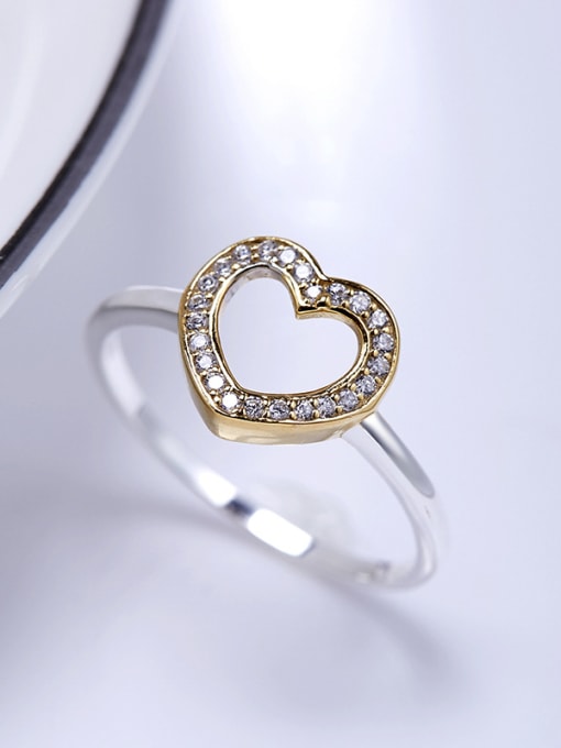 Double Color 925 Silver Double Color Heart Shaped Rhinestone Ring