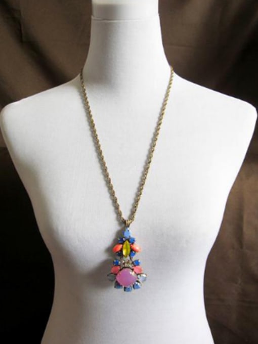 KM Colorful Stones Pendant Sweater Necklace 1