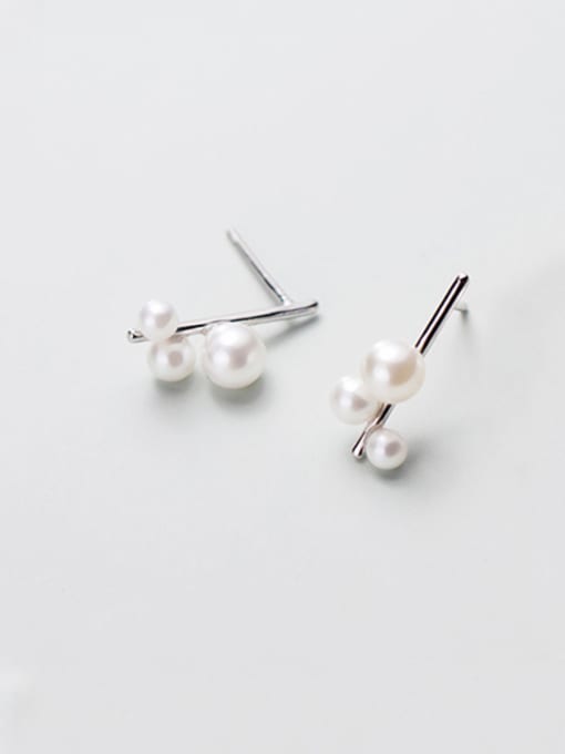 Rosh 925 Sterling Silver With Artificial Pearl Personality Irregular Stud Earrings 2
