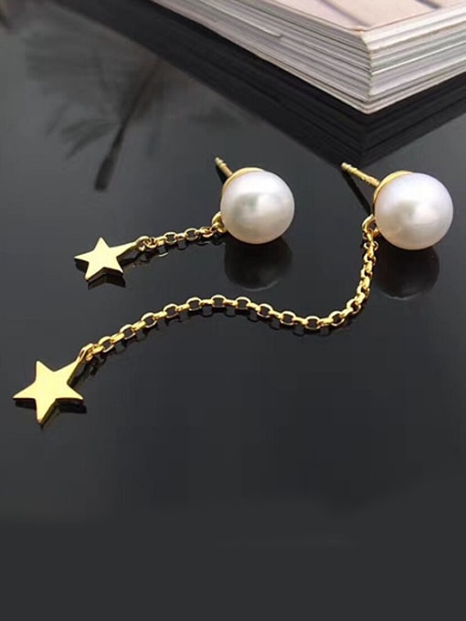 gold Freshwater Pearl Asymmetric Star threader earring