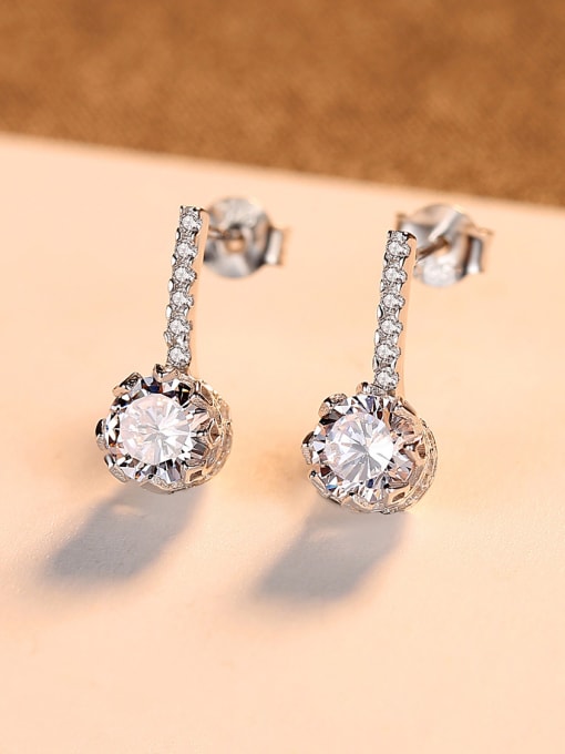 CCUI 925 Sterling Silver With  Cubic Zirconia  Cute Round Stud Earrings 2