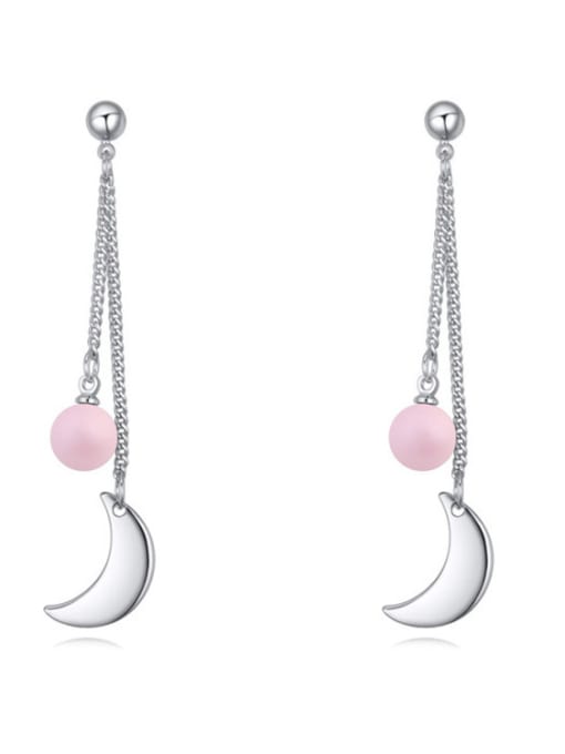 Pink Simple Little Moon Patterns Imitation Pearls Alloy Drop Earrings