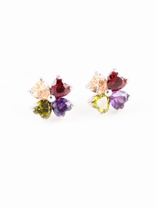 Qing Xing Four-color Mixed Love Zircon Ear Studs 0