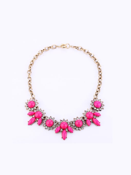 pink 2018 Flower Artificial Stones Alloy Necklace