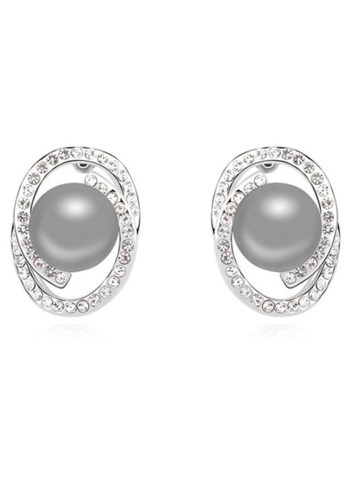 grey Fashion Imitation Pearls Shiny Crystals-studded Alloy Stud Earrings