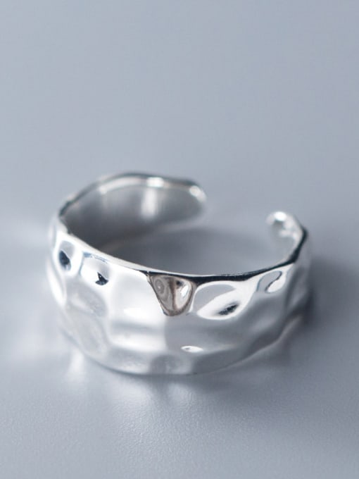 Rosh 925 Sterling Silver With Platinum Plated Simplistic Concave Surface  Free Size  Rings 2