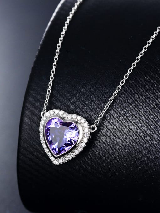 Deli Platinum Plated Amethyst Gemstone Heart-shaped Pendant 1