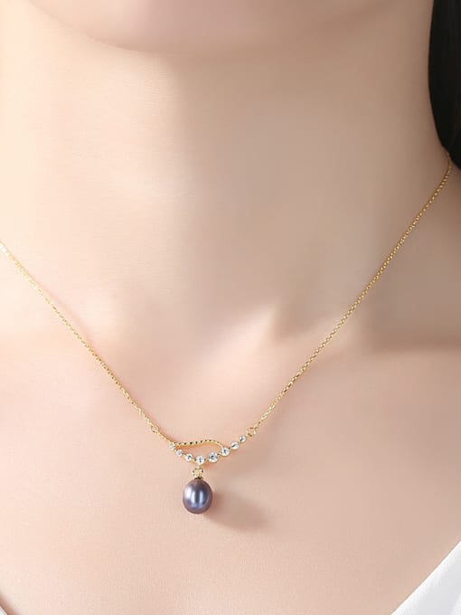CCUI Pure silver electroplated 18K gold natural freshwater pearl Zircon Necklace 1