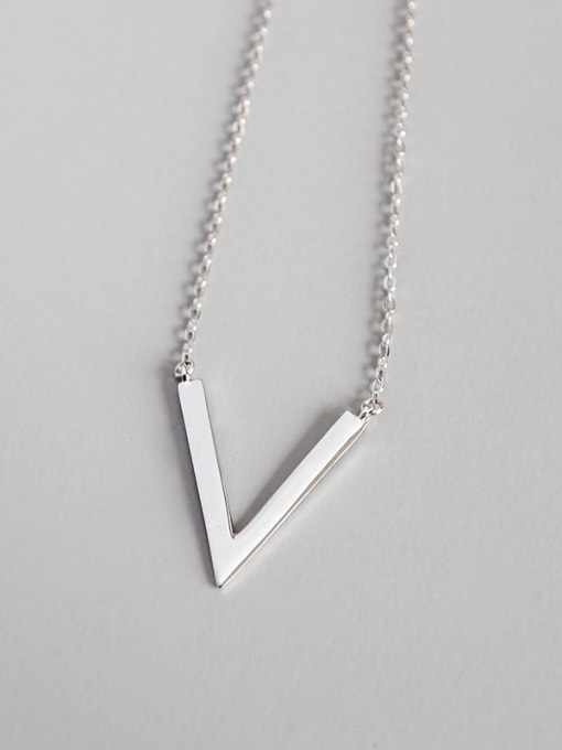 DAKA 925 Sterling Silver With Platinum Plated Simplistic Geometric  V Necklaces 0