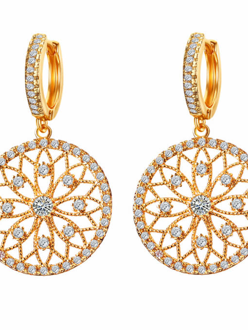 Golden Retro micro-inlaid zircon hollow carved disc earrings