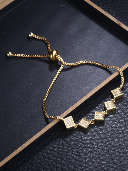Golden Vintage Adjustable Square Shaped Rhinestone Bracelet