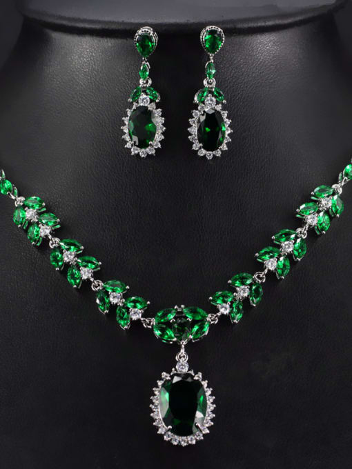 green Color Semi-Precious Stones Two Pieces Jewelry Set