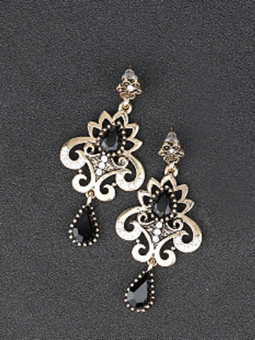 Black Retro Luxurious style Water Drop Zirconias White Rhinestones Alloy Drop Earrings