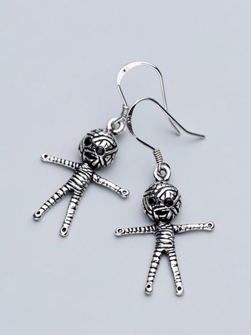 Rosh 925 Sterling Silver With Antique Silver Plated Skull Doll Hook Earrings 3