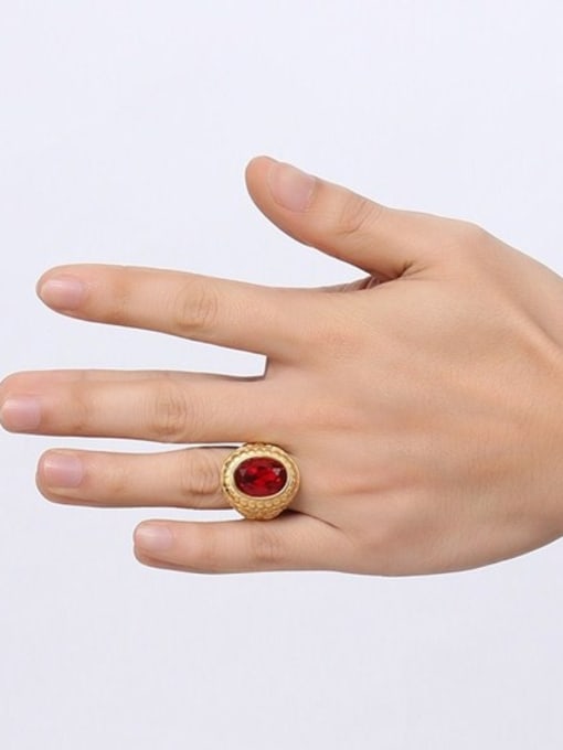 CONG Exquisite Gold Plated Red Rhinestone Titanium Ring 1
