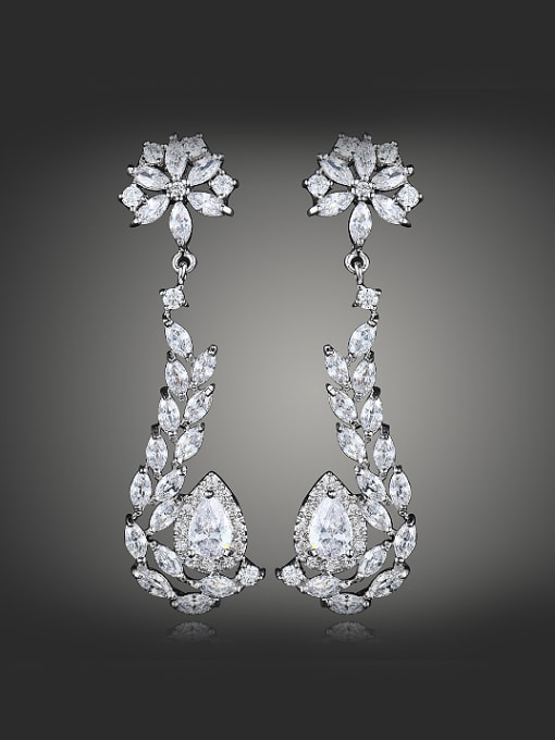 White Fashion Shiny Zirconias Flowery Copper Drop Earrings