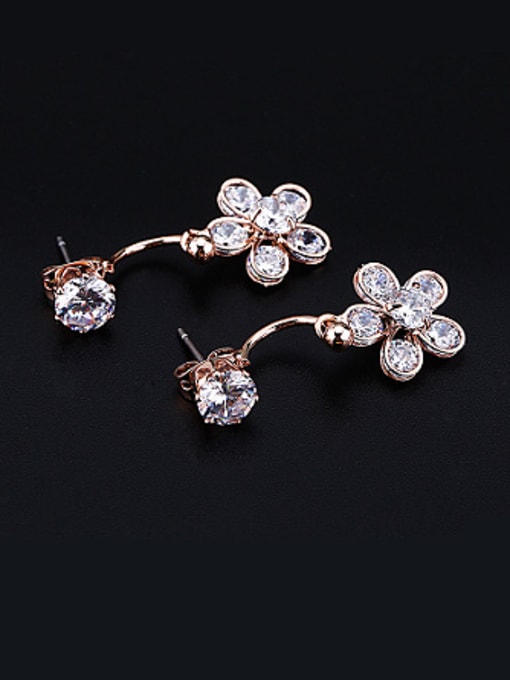 OUXI Women 18K Rose Gold Flower-shaped AAA Zircon stud Earring 1