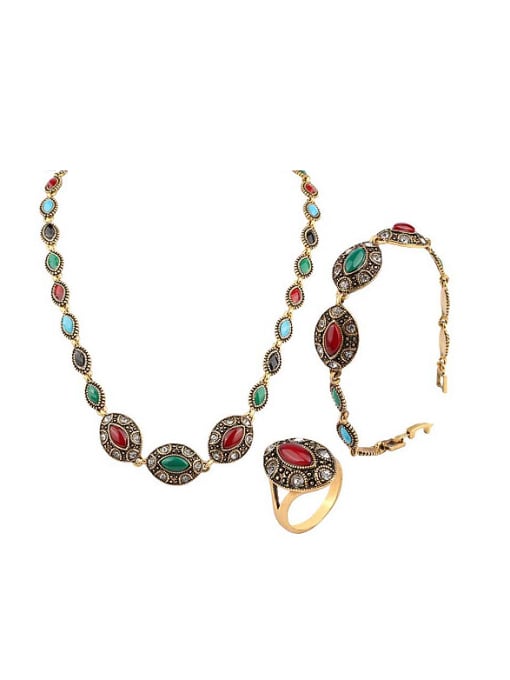 Gujin Retro style Marquise Resin stones Alloy Three Pieces Jewelry Set