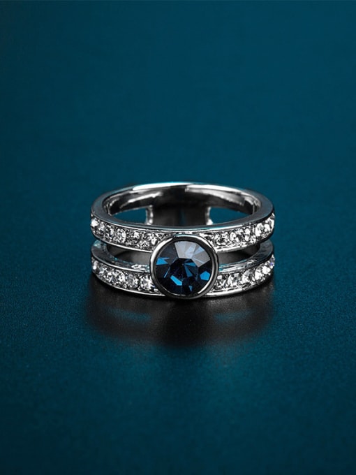 Ronaldo Fashion Blue Double Layer Design Zircon Ring 1