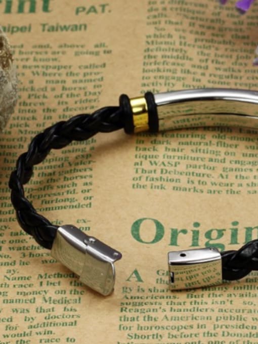 Open Sky Fashion Black Woven PU Chain Titanium Bracelet 1