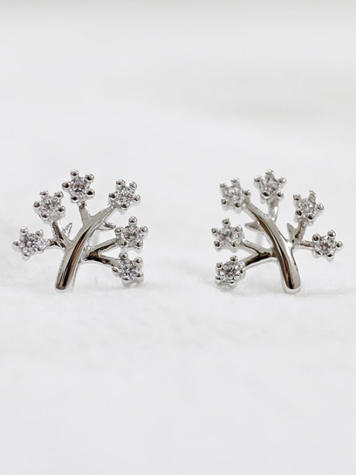 DAKA Fashion Little Tree Cubic Tiny Zirconias Silver Stud Earrings 2